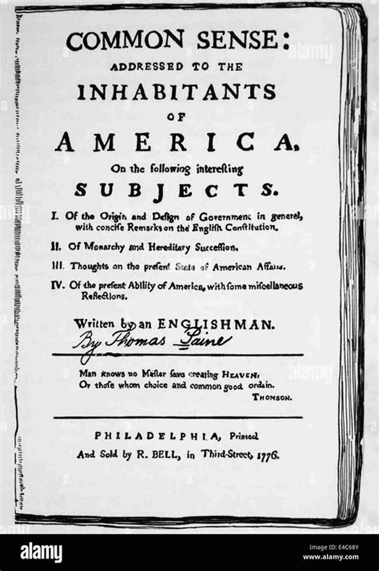 A Depiction Of Thomas Paine's Common Sense Pamphlet. Thomas Paine: Major Works: Common Sense / The American Crisis / The Rights Of Man / The Age Of Reason / Agrarian Justice