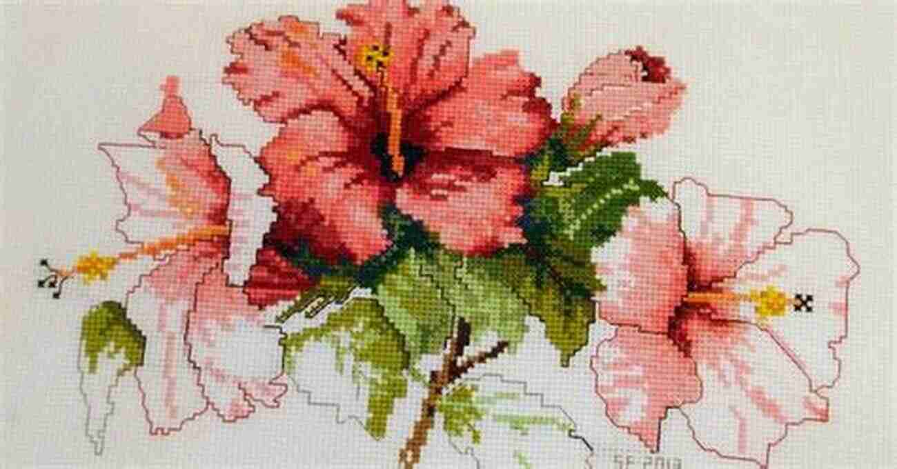 Hands Working On Hibiscus Cross Stitch Pattern Hibiscus 2 Cross Stitch Pattern Morgane Peyrot