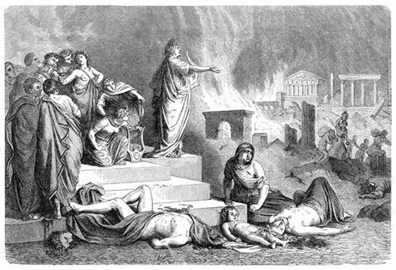 Illustration Of Rome Engulfed In Flames During The Burning Of Rome. A Powerful Moment Of Destruction And Chaos. The Burning Of Rome (Illustrated)