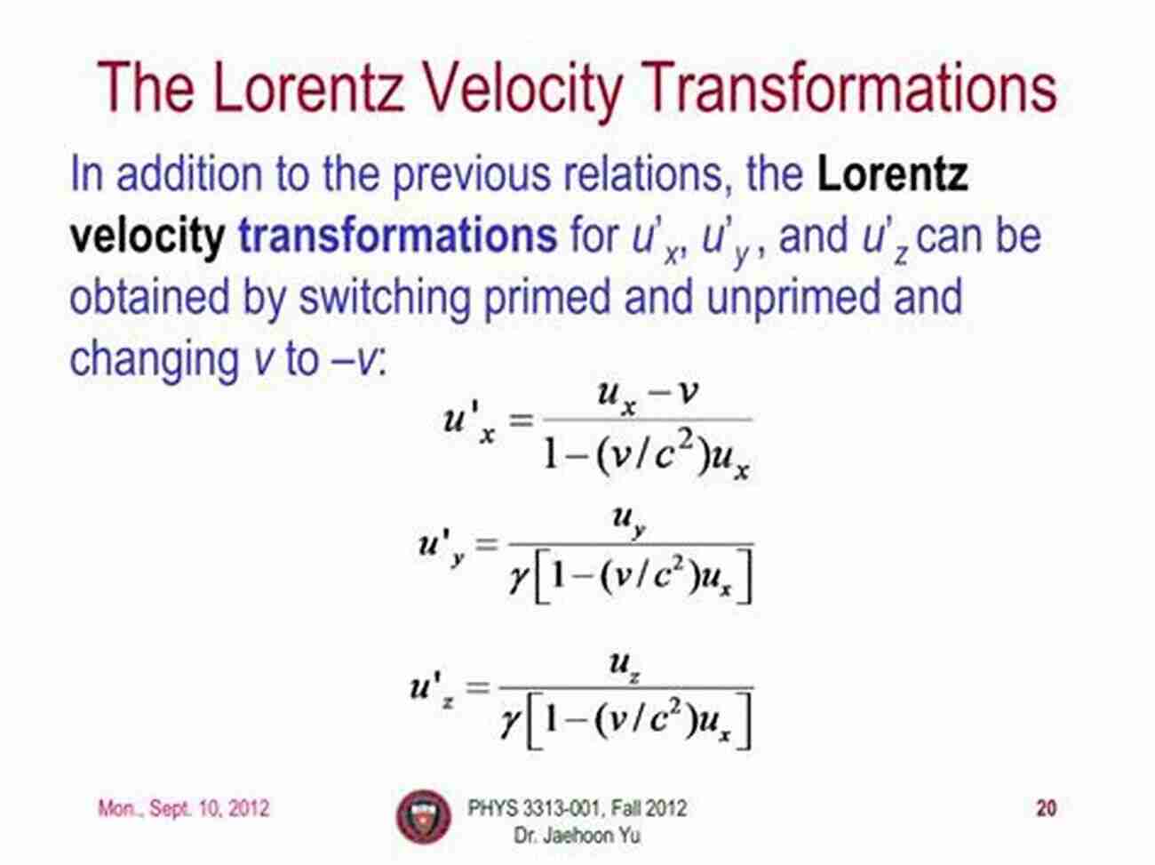 Lorentz Transformation Equation For Addition Of Velocities Solutions Of Exercises Of The Mechanics Of Lorentz Transformations