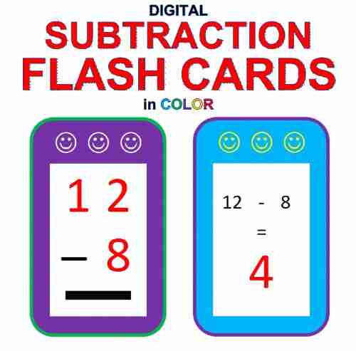 Digital Subtraction Flash Cards in Color (1 9 Shuffled Twice) (Memorize Arithmetic Facts 2)